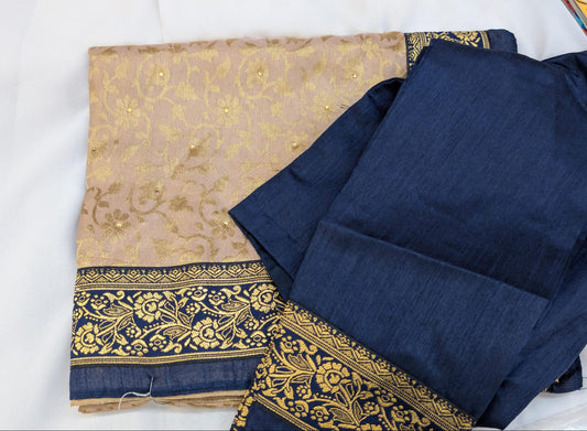 Banarasi Saree with Long Sleeve Blouse in Lilac Pink & Blue