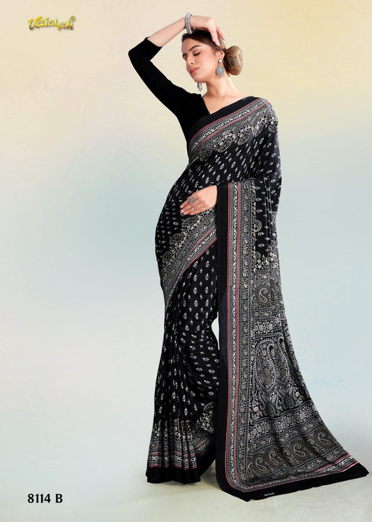 Digital Print Soft Silky Saree with 3/4 Sleeve Blouse