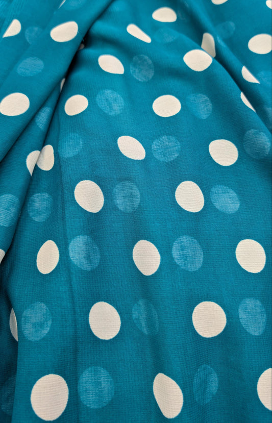 Polka Dot Soft Printed Saree (unready blouse pc) in Turquoise Green