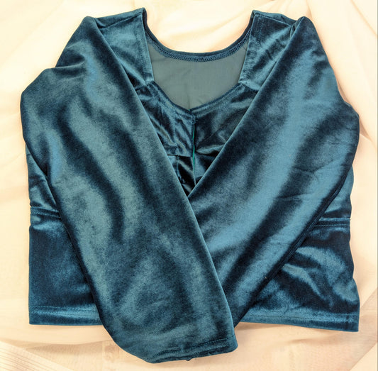 Teal Turquoise Velvet Blouse