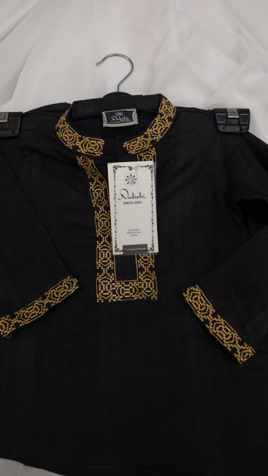 Boys Black Nakshi Panjabi Set