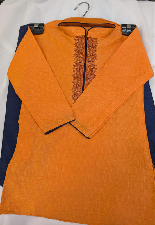 Boys Orange & Midnight Blue Embroidered Panjabi Set (2pc)