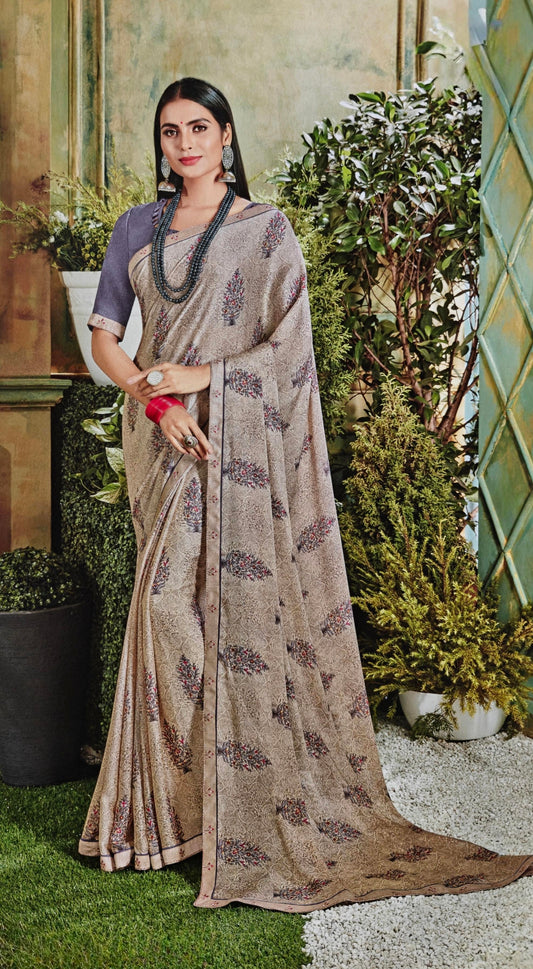 VSL Digital Print Designer Saree - Lilac Nude