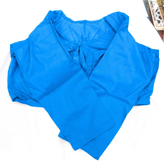 Bold blue 100% cotton 3/4 sleeve blouse