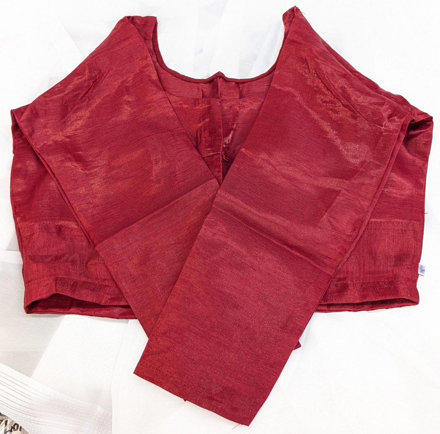 Raw silk blouse in 3/4 sleeve - Dark Red