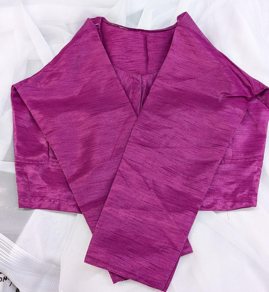 Raw silk blouse in 3/4 sleeve - Magenta Pink