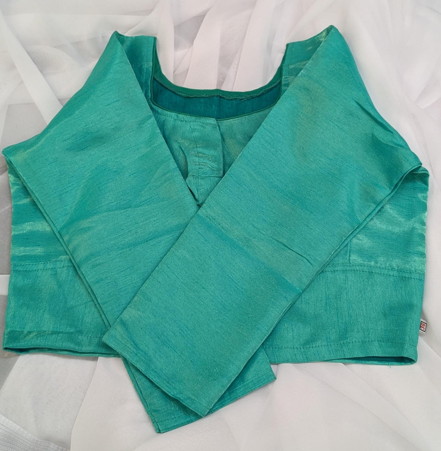 Raw silk blouse in 3/4 sleeve - Turquoise