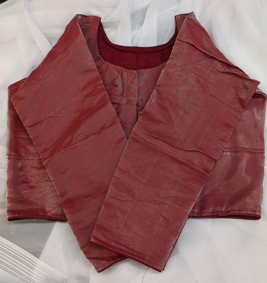 Raw silk blouse in 3/4 sleeve - Ruby Red with Silver Reflective Touch