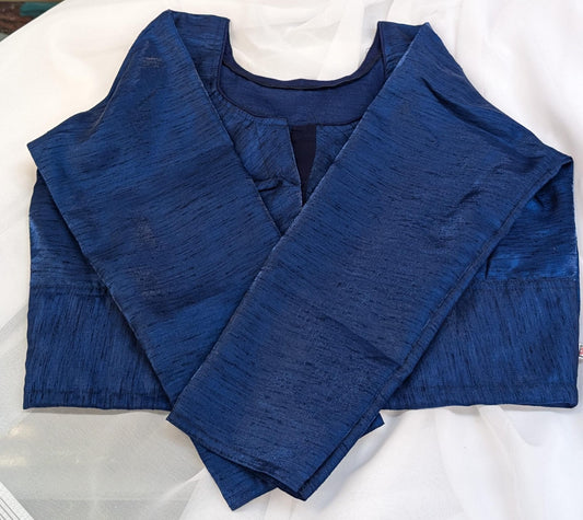 Raw silk blouse in 3/4 sleeve - Midnight Blue