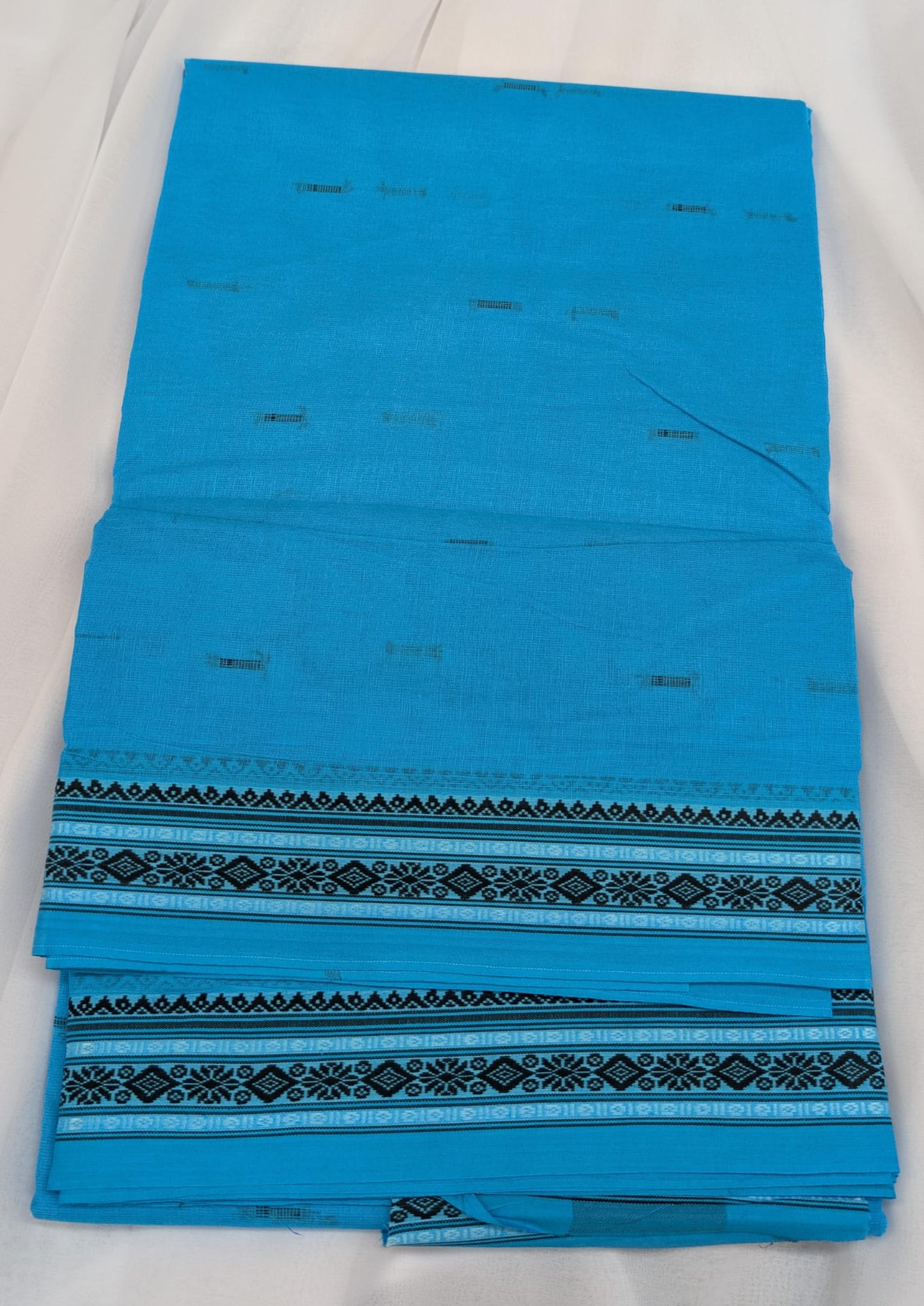 Pure Indian Cotton Saree - Blue/Black