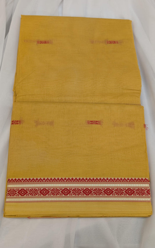 Pure Indian Cotton Saree - Gold/Red