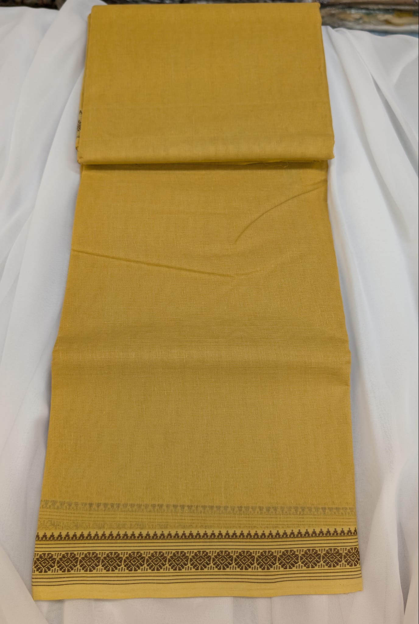 Pure Indian Cotton Saree - Gold/Brown