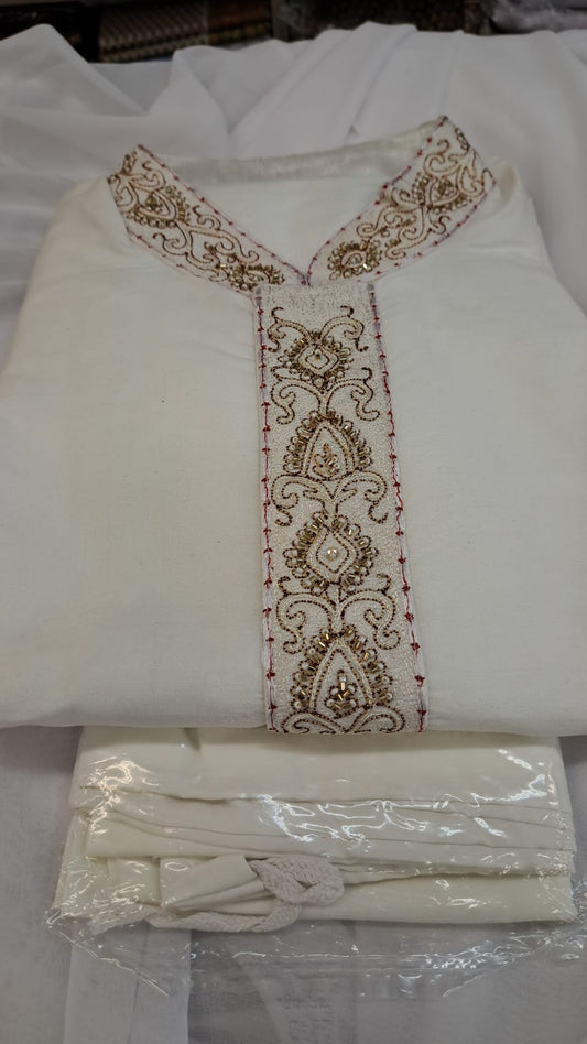 Raw Silk Sherwani Set (2pc) - Off White