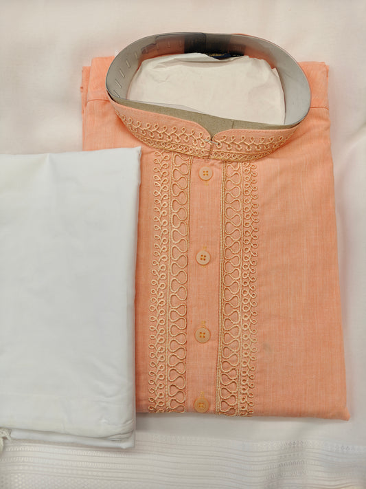 2-piece Linen Embroidery Panjabi Set (Light Peach)