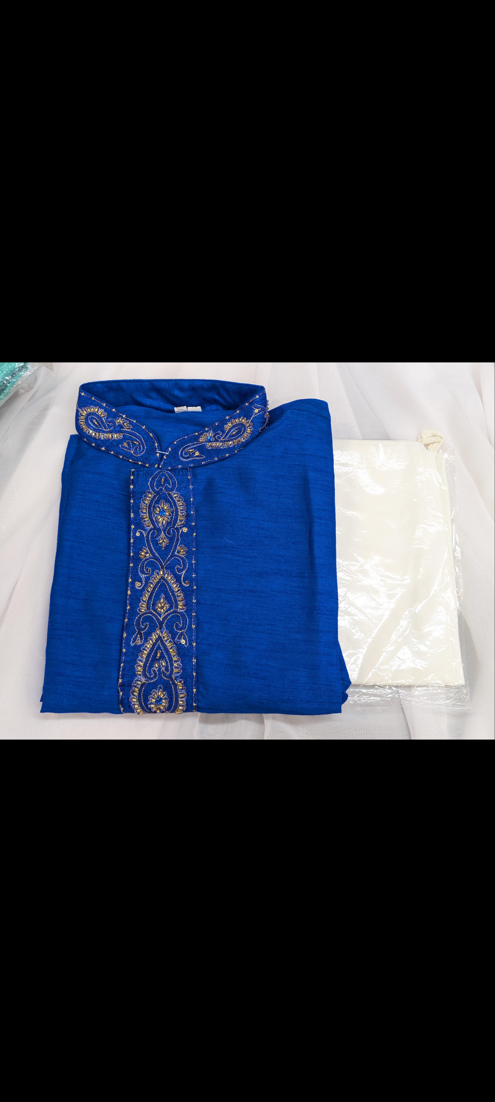 Raw Silk Sherwani Set - Royal Blue (2pc)