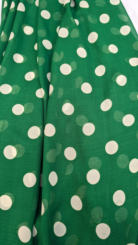 Polka Dot Soft Printed Saree (unready blouse pc) in Green