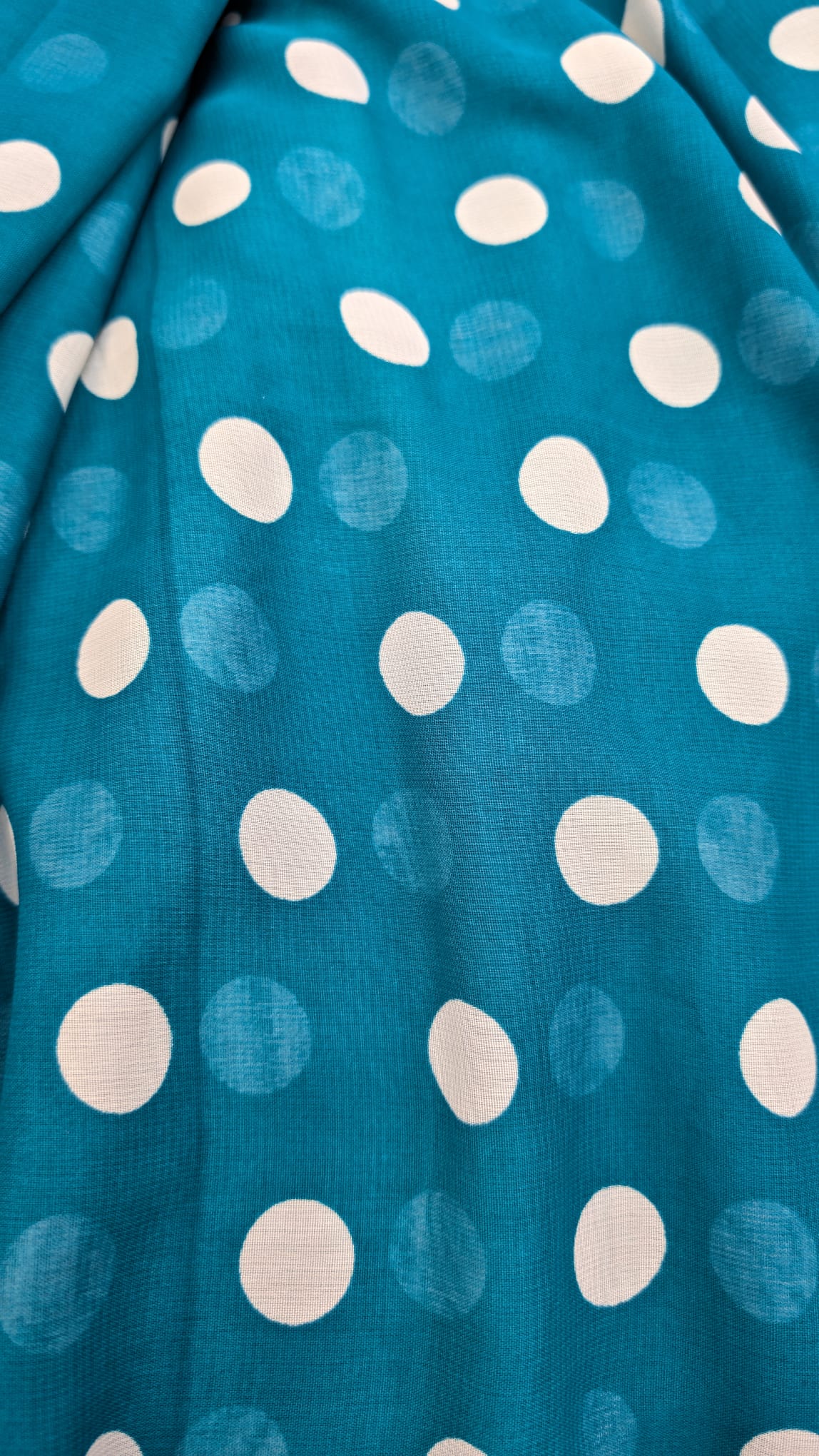 Polka Dot Soft Printed Saree (unready blouse pc) in Turquoise Green